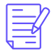 Purple outlined paper and pen icon.