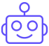 Purple outlined robot face icon.