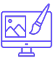 Purple outlined computer monitor with an image and paintbrush icon.