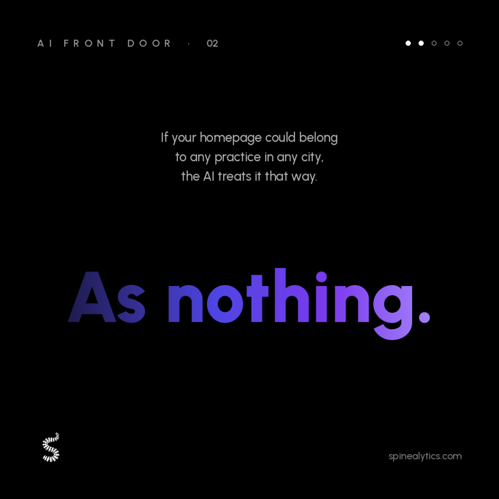 Pull quote: If your homepage could belong to any practice, the AI treats it as nothing.